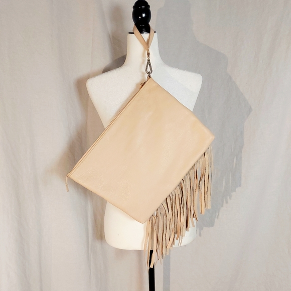 Tru Trussardi blush leather fringed pochette, NWT - Picture 2 of 11